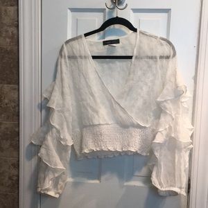 sheer crop top w/ruffled sleeves
